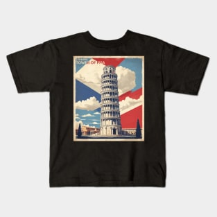 Leaning Tower of Pisa Italy Vintage Tourism Travel Poster Kids T-Shirt